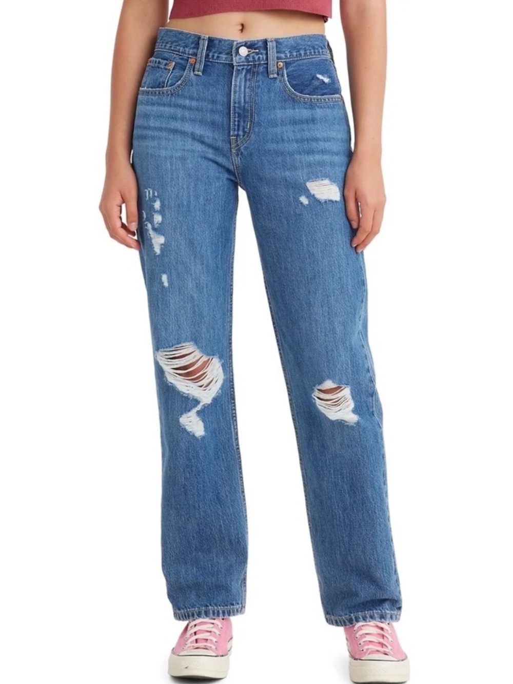 Levi’s Low Pro Straight Denim Blue Jeans Women’s 30 Distressed